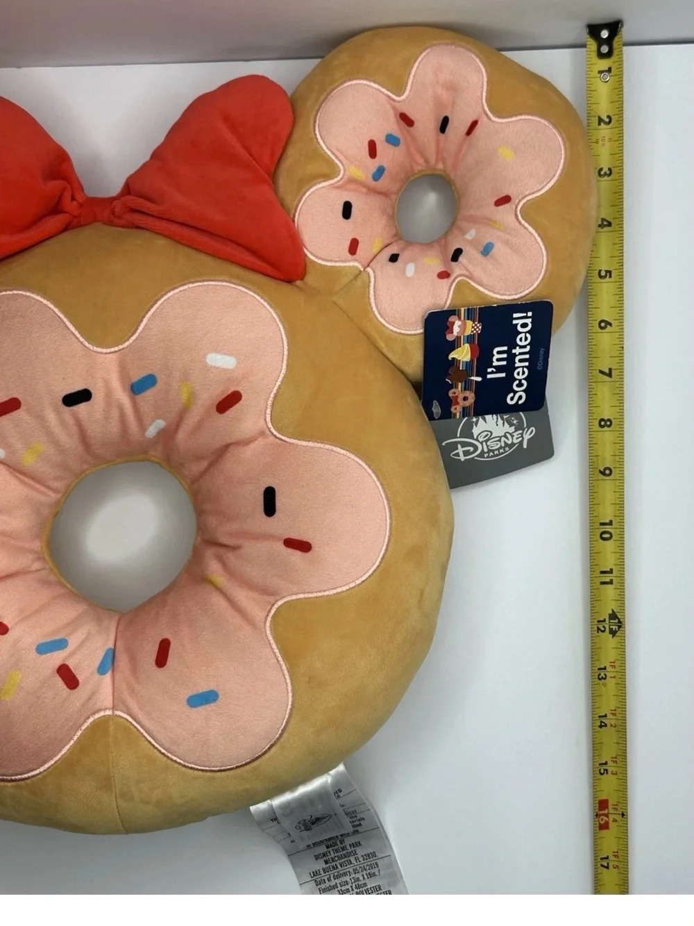 Disney Parks Minnie Mouse Large Sprinkle Pink Donut Pillow Plush Large 19” Wide